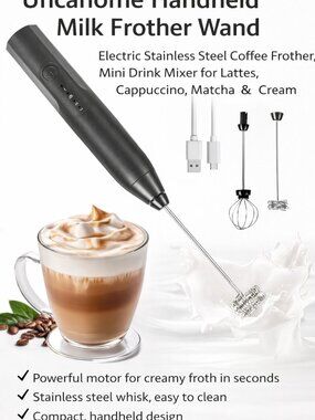 Uncahome Handheld Milk Frother Wand – Electric Stainless Steel Coffee Frother